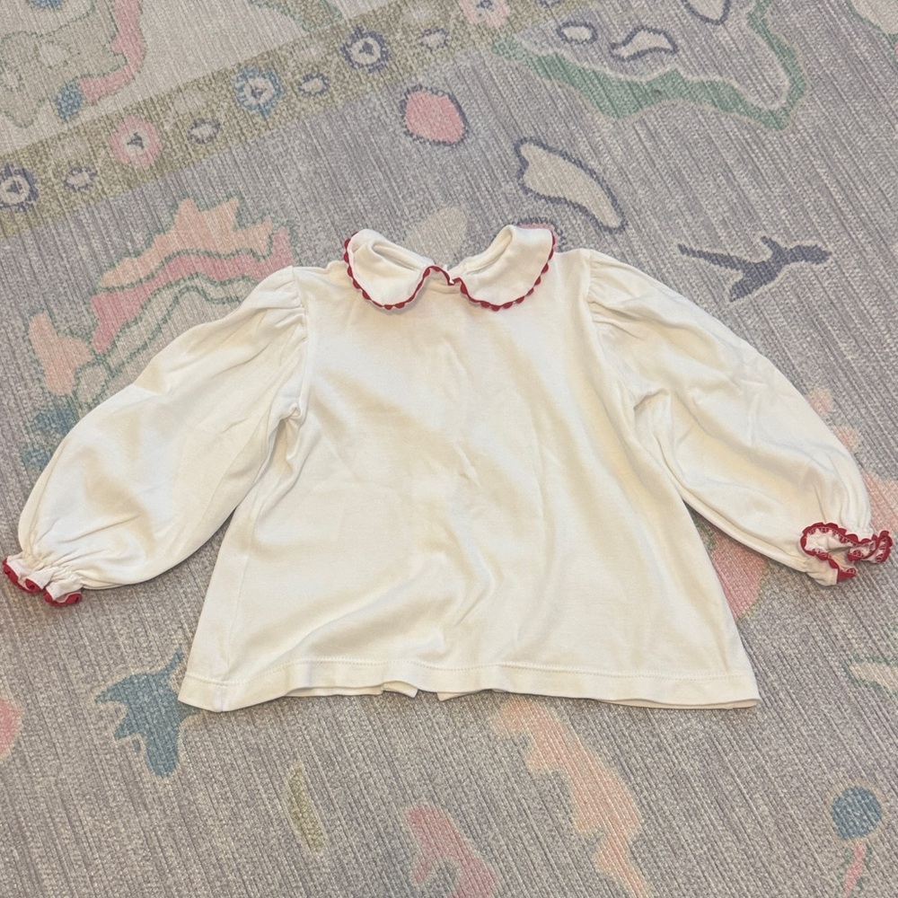 Lullaby set White top with Red ric rac Trim (2T)